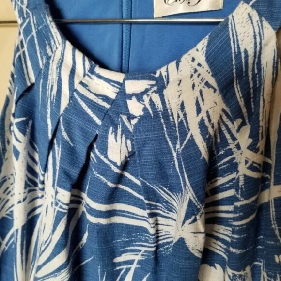 Eliza J Blue  White Leaf Botanical Fit and Flare Dress 10 - Picture 4 of 14
